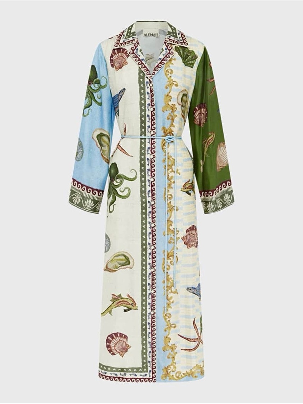 ALEMAIS Guardian Silk Shirt Dress Lou Benesch Sea Life Print NWOT US 6